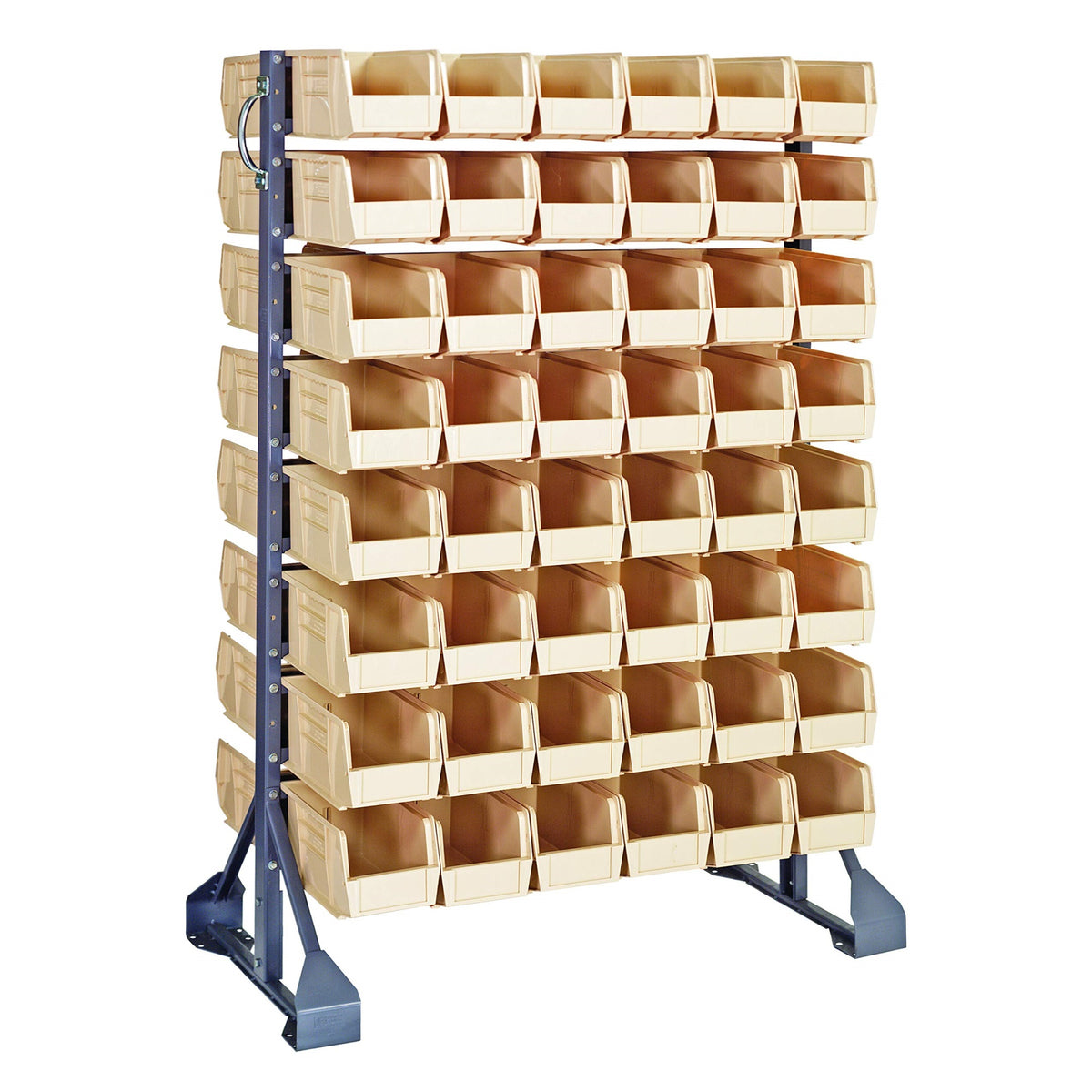 Rail Rack, Double Sided, 36L X 20W X 53H, 1500 Lbs Load Capacity, Includes: (16) Rails And (96) Qus230 Ivory Bins, Galvanized St
