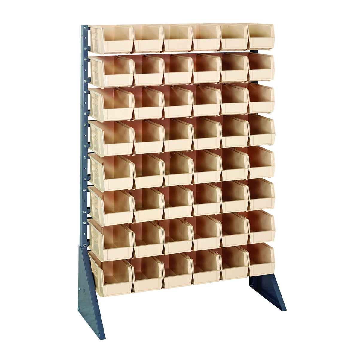 Rail Rack, Single Sided, 36L X 15W X 53H, 600 Lbs Load Capacity, Includes: (16) Rails And (48) Qus230 Ivory Bins, Galvanized Ste
