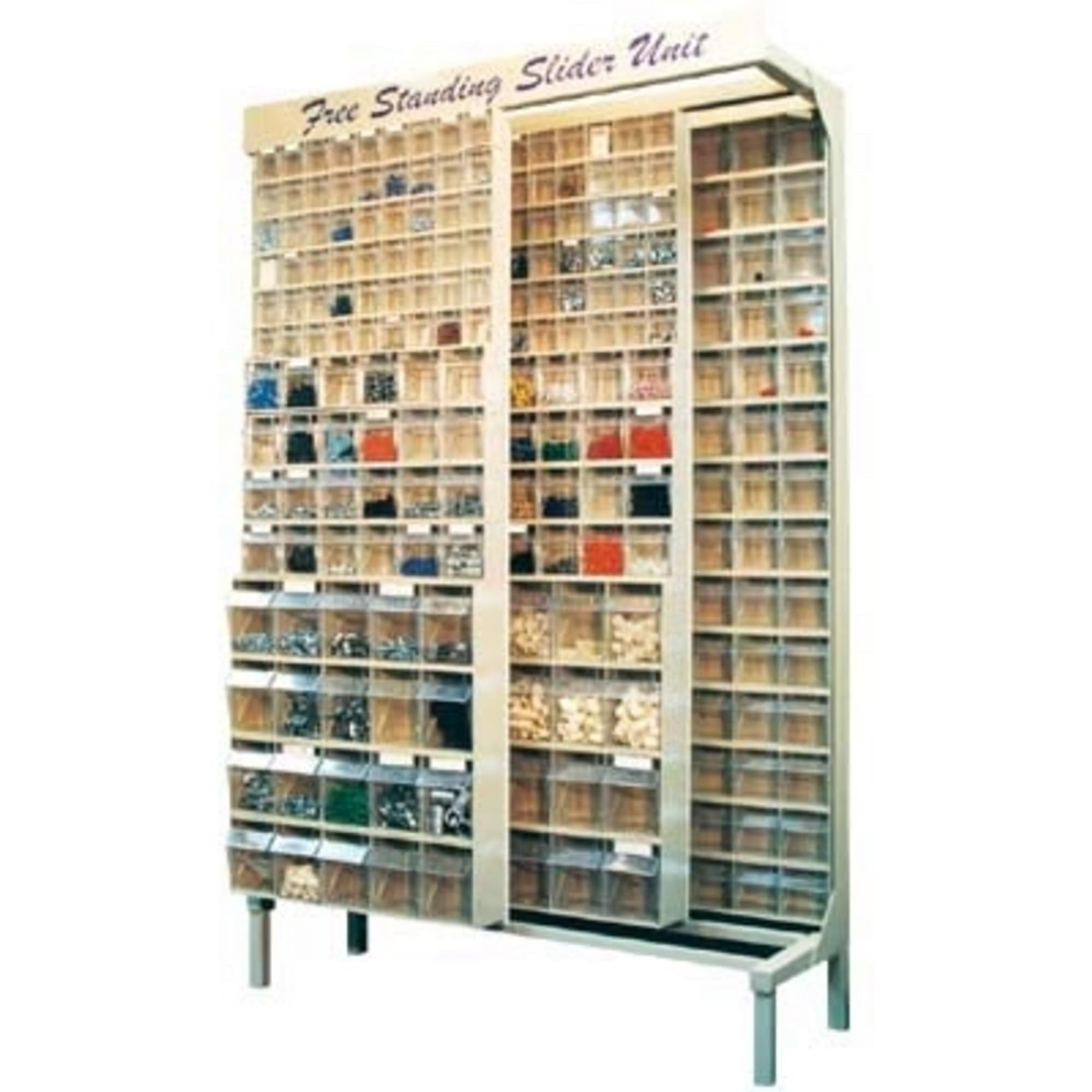 Free Standing Slider, 18D X 48W X 77H, 2000 Lbs Load Capacity, Made Of Though 14 Gauge Steel, Includes: (36) Qtb305 Tip Out Whit