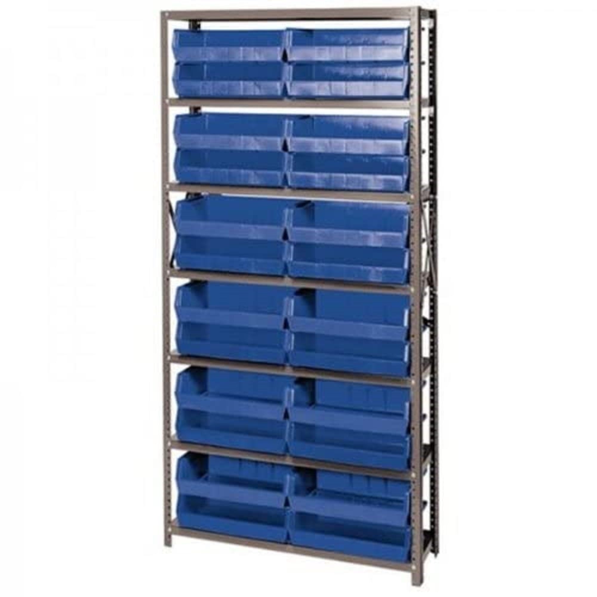 Shelving Unit, 12D X 36L X 75H, Heavy Duty, 400 Lb. Load Capacity Per Shelf, Includes: (7) Shelves And (24) Qus245 Blue Bins, Up