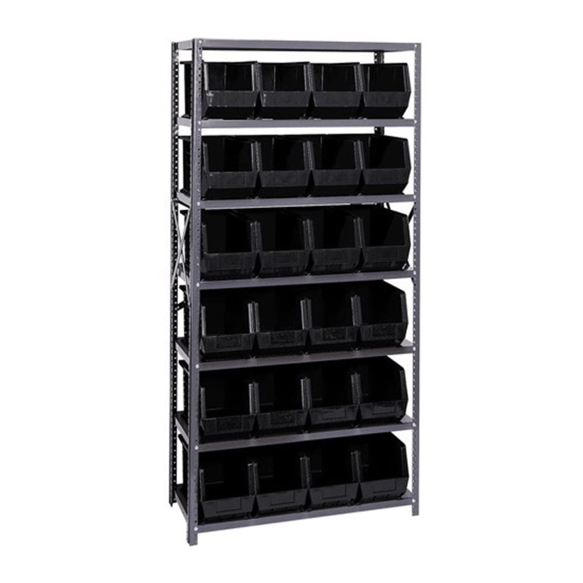 Shelving Unit, 18D X 36L X 75H, Heavy Duty, 400 Lb. Load Capacity Per Shelf, Includes: (7) Shelves And (24) Qus265 Blue Bins, Up