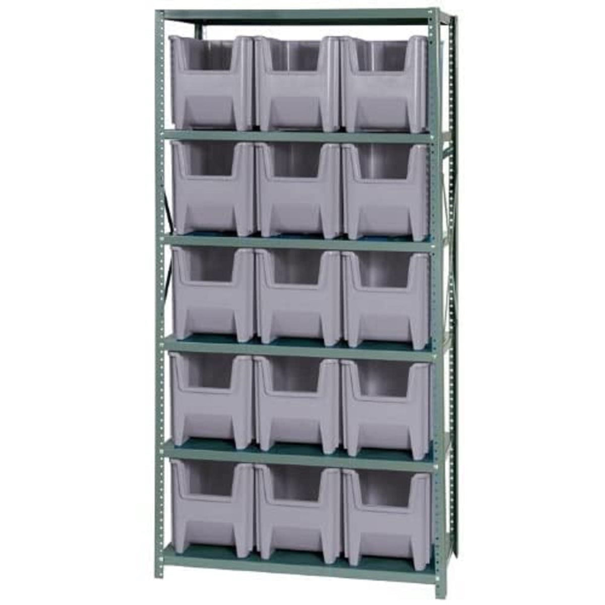 Shelving Unit, 18D X 36L X 75H, Heavy Duty, 400 Lb. Load Capacity Per Shelf, Includes: (6) Shelves And (15) Qgh600 Gray Bins, Up