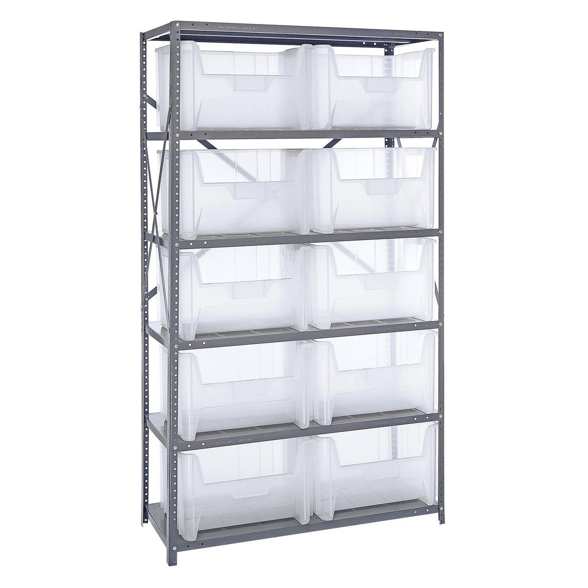 Shelving Unit, 18D X 42L X 75H, Heavy Duty, 400 Lb. Load Capacity Per Shelf, Includes: (6) Shelves And (10) Qgh700 Clear Bins, U