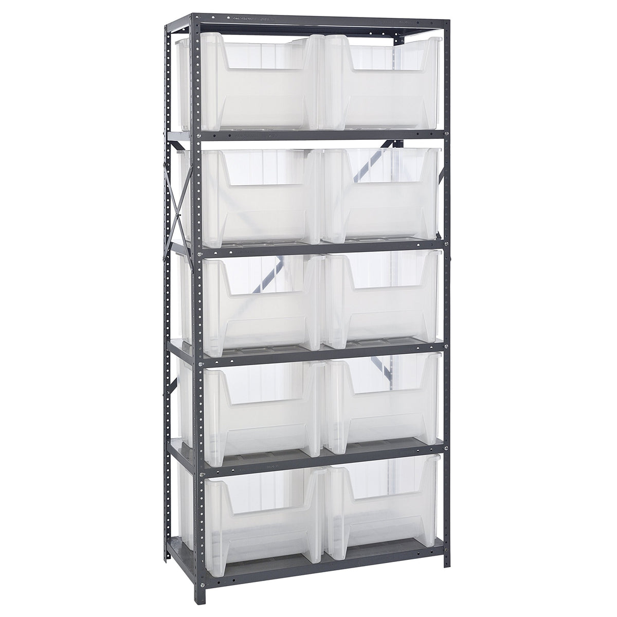 Shelving Unit, 18D X 36L X 75H, Heavy Duty, 400 Lb. Load Capacity Per Shelf, Includes: (6) Shelves And (10) Qgh800 Clear Bins, U