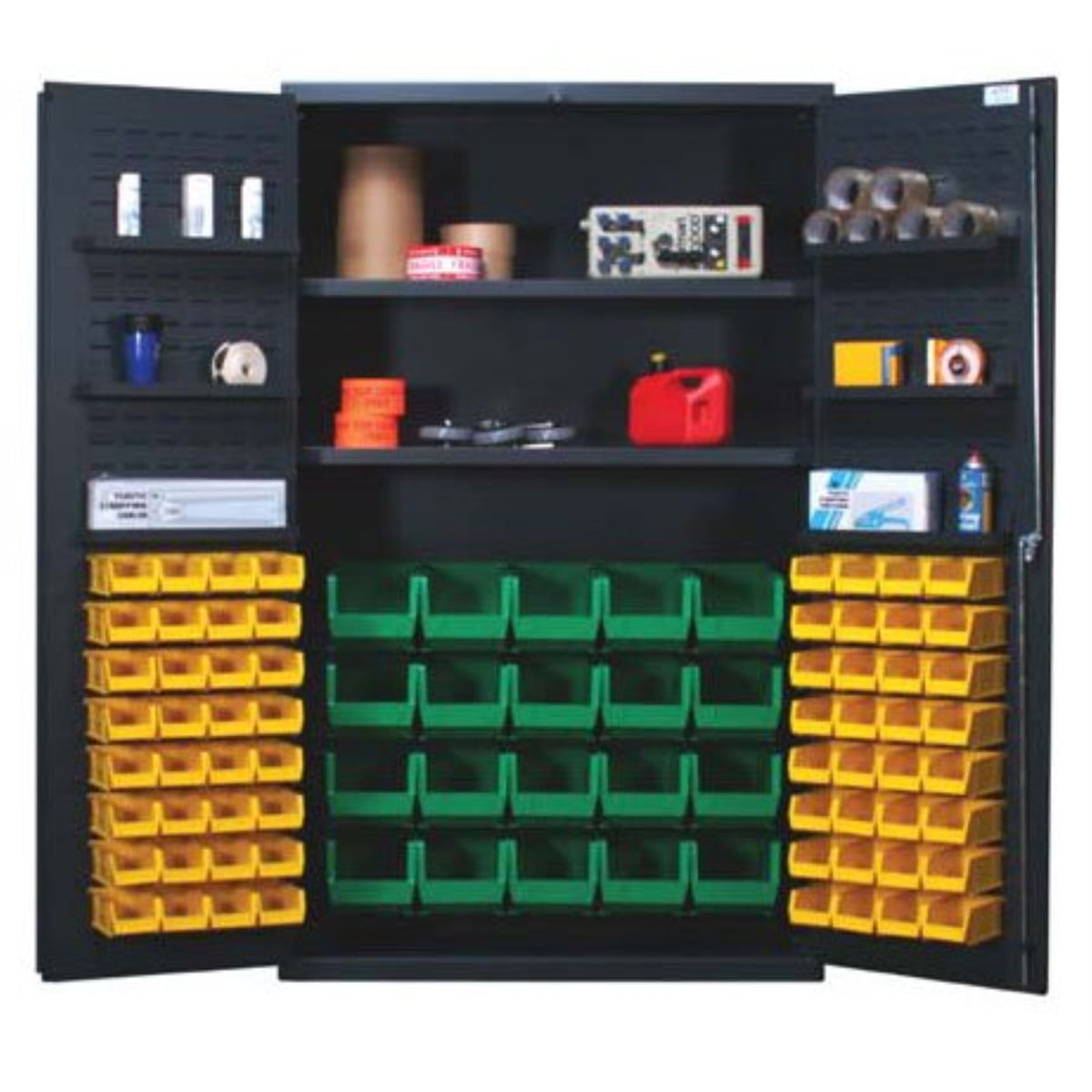 Heavy-Duty 48 Bin Cabinet, 48W X 24D X 78H, 400 Lb. Capacity Per Interior And 60 Lb. Per Door Shelf, 14 Gauge All Welded Constru