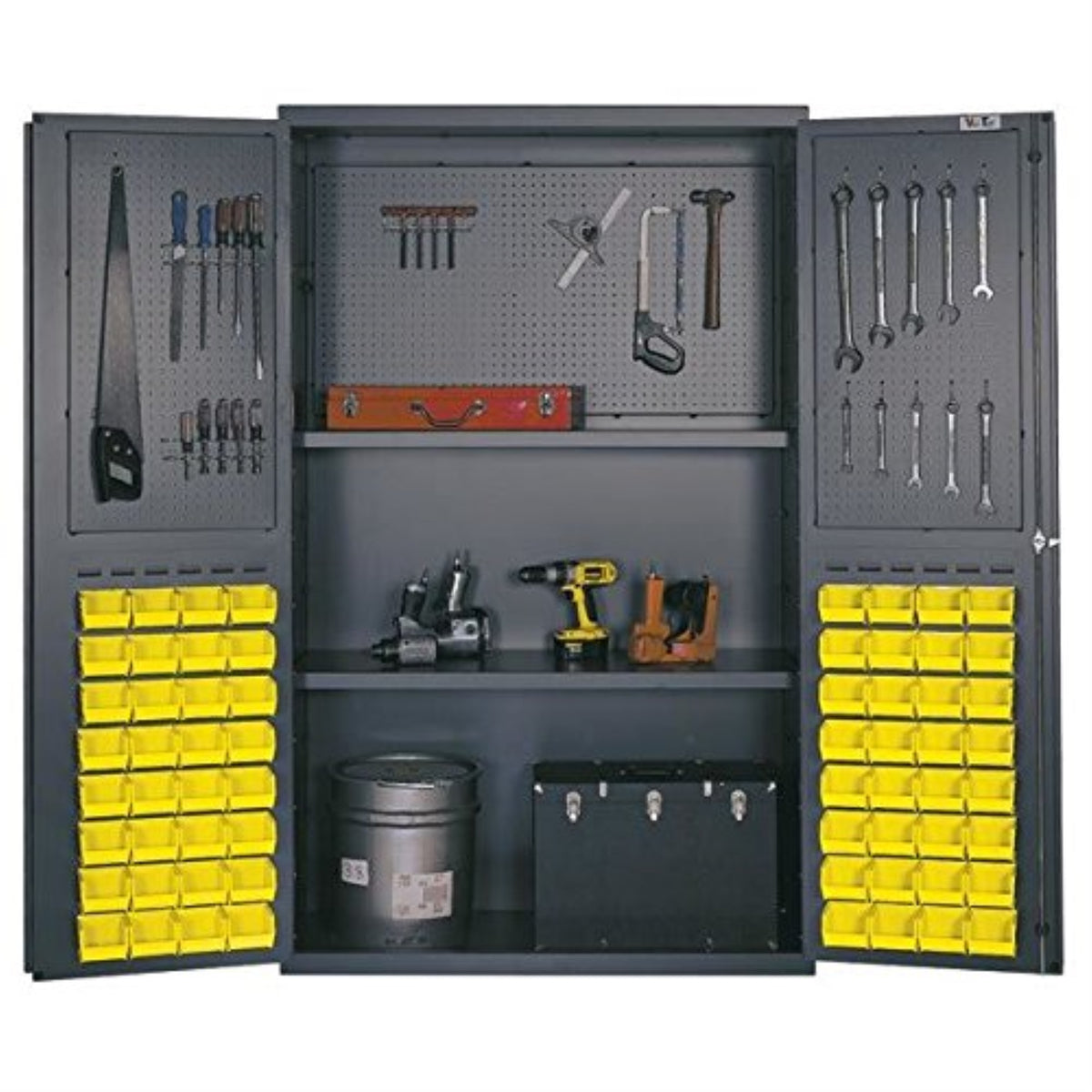 Heavy-Duty 48 Bin Cabinet, 48W X 24D X 78H, 400 Lb. Capacity Per Interior Shelf, 14 Gauge All Welded Construction, Includes: (2)