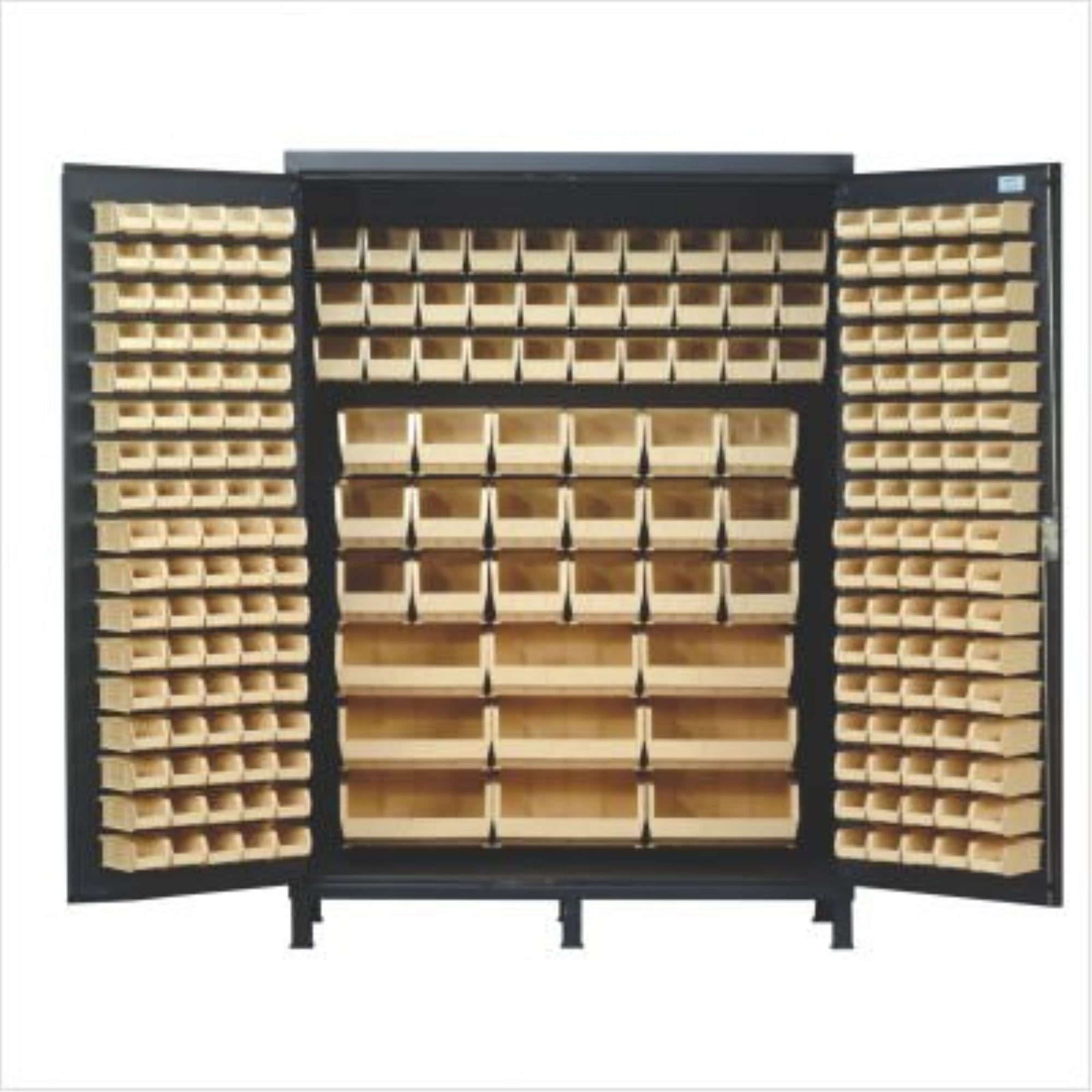 Heavy-Duty 60 Bin Cabinet, 60W X 24D X 84H, 14 Gauge All Welded Construction, Includes: (80) Qus210, (90) Qus220, (30) Qus230, (