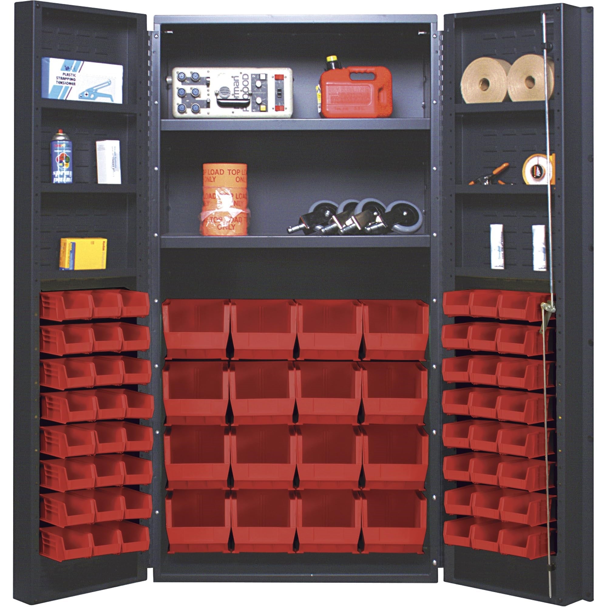 Heavy-Duty 36 Bin Cabinet, 36W X 24D X 72H, 800 Lb. Capacity Per Interior Shelf And 60 Lb. Capacity Per Foor Shelf, 14 Gauge All
