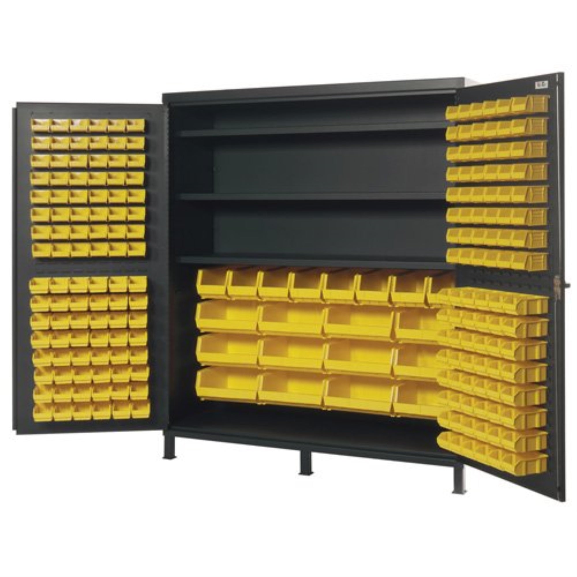 Heavy-Duty 72 Bin Cabinet, 72W X 24D X 84H, 500 Lb. Capacity Per Interior Shelf, 14 Gauge All Welded Construction, Includes: (3)