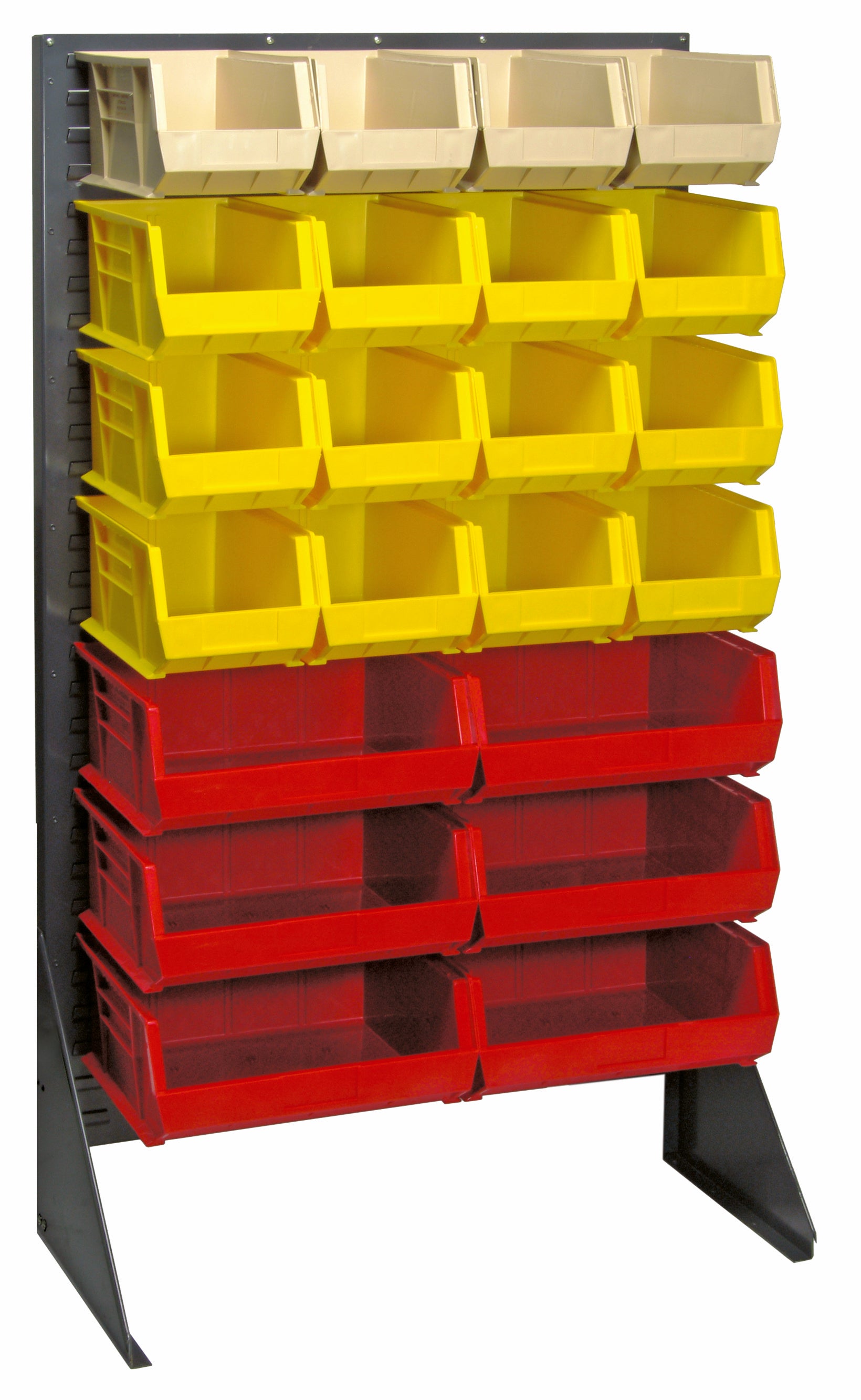 Rack, 36"W x 12-1/2"D x 66"H, 800 lb. capacity, louvered, includes: (20) QUS230, (24) QUS245, and (12) QUS250 green bins, 16 gauge, gray enamel coated steel, shipped KD