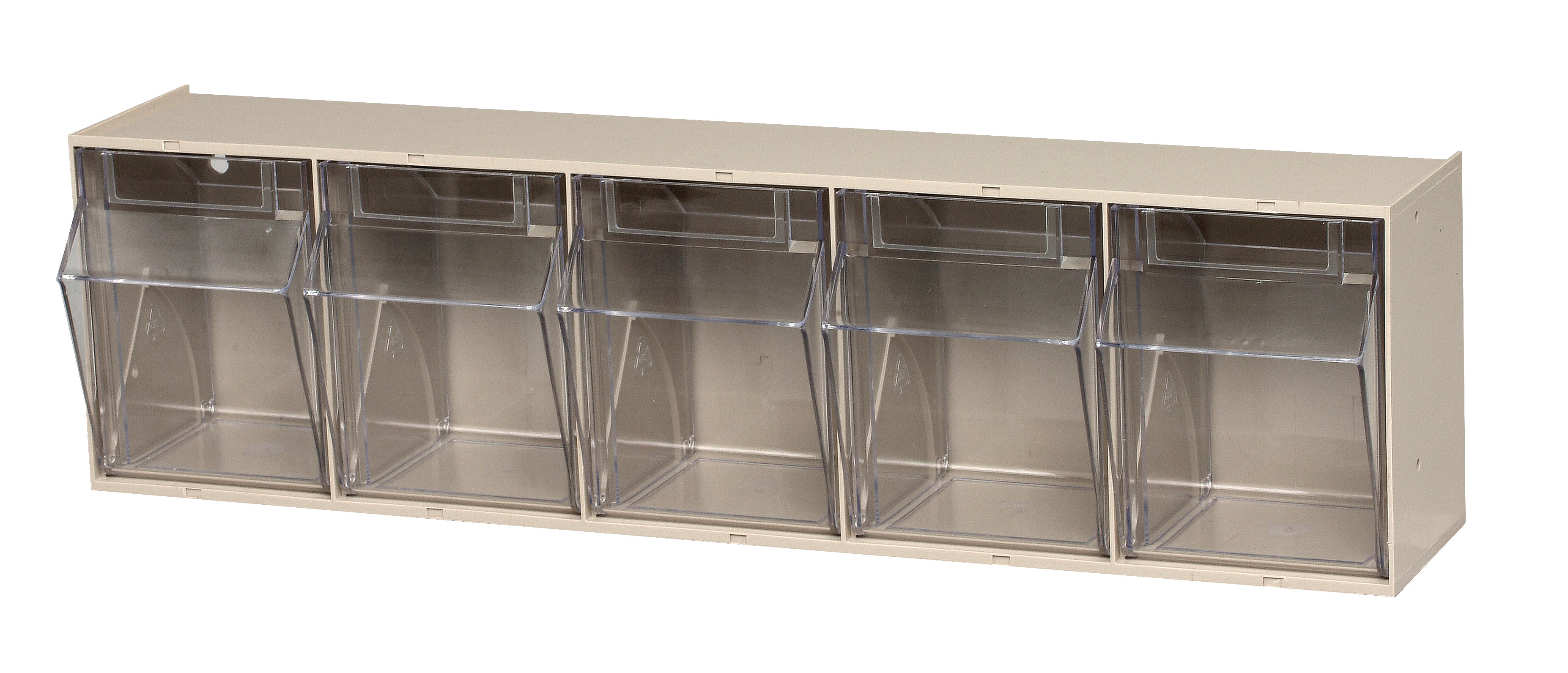 Tip Out Bin, housing only, (5) compartment, 23-5/8"W x 5-1/4"D x 6-1/2"H, polystyrene ivory cabinet, Made in USA