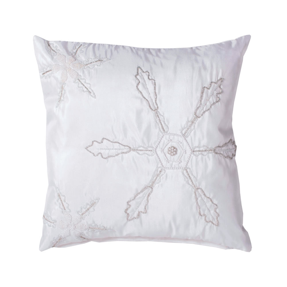Vickerman 18” x 18” Beaded Snowflakes Pillow - QTX17054