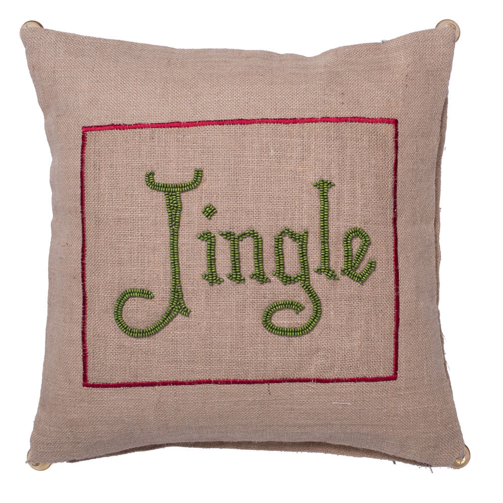 Vickerman 18” x 18” Burlap Jingle Pillow - QTX17423