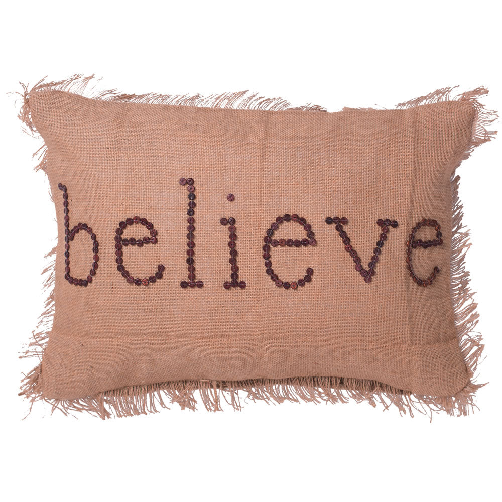 Vickerman 14” x 20” Holiday Words Believe Pillow - QTX17501