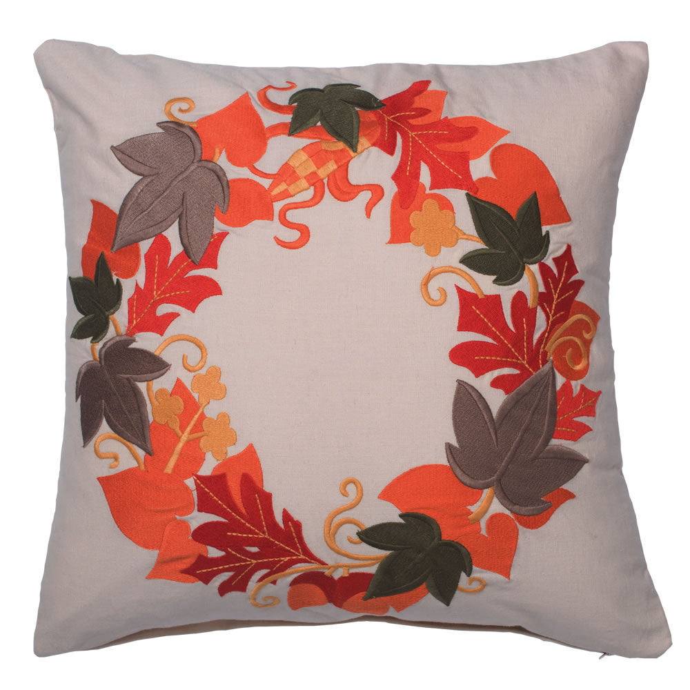 Vickerman 18” x 18” Harvest Wreath Pillow - QTX17671