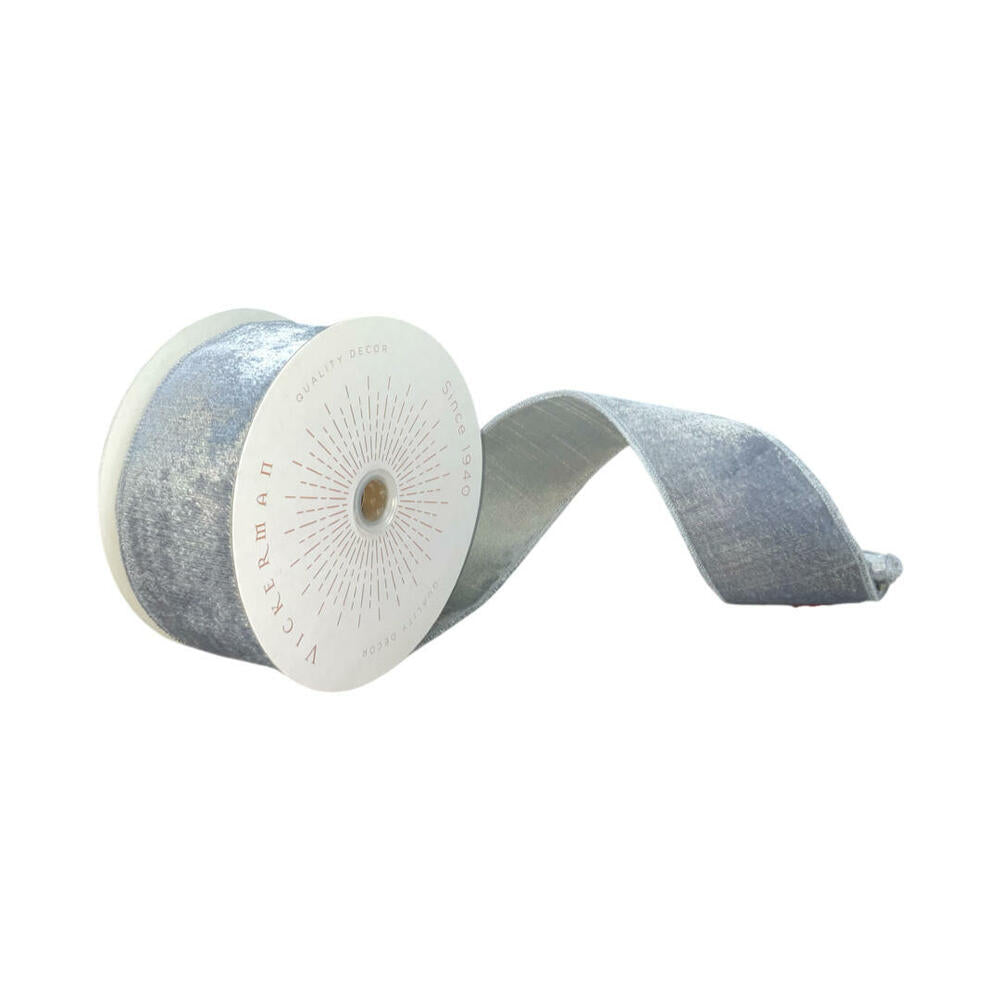 2.5”x10yd Plush Silver Velvet Ribbon