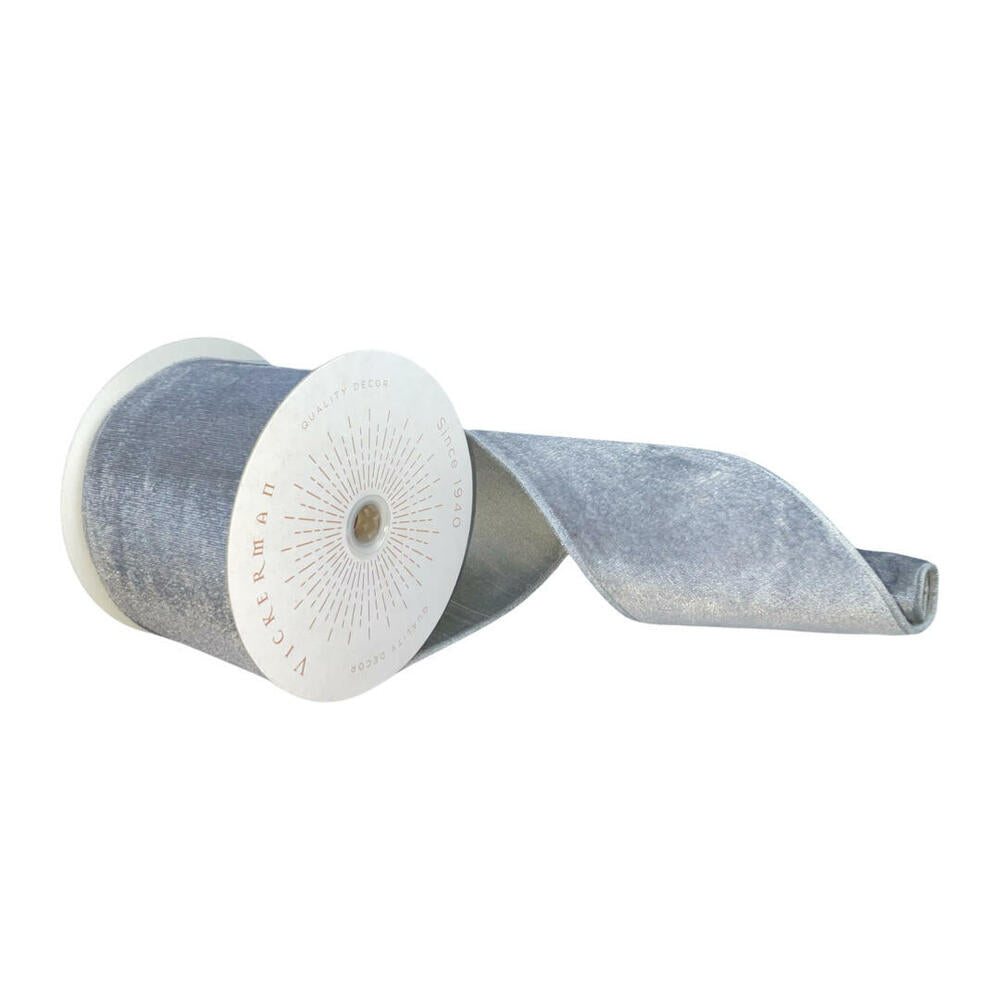 4”x10yd Plush Silver Velvet Ribbon