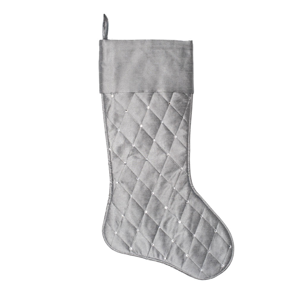 Vickerman 21” Gray Quilt Stitch Jewel Stocking - QTX190221