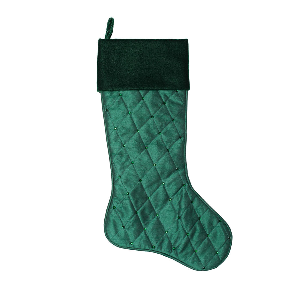 Vickerman 21” Green Quilt Stitch Jewel Stocking - QTX190521