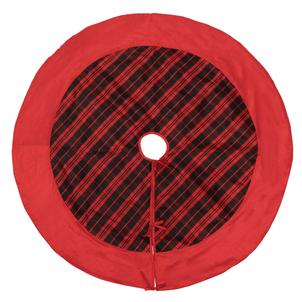Vickerman 52” Red/Black Plaid Treeskirt Red Trim - QTX190752