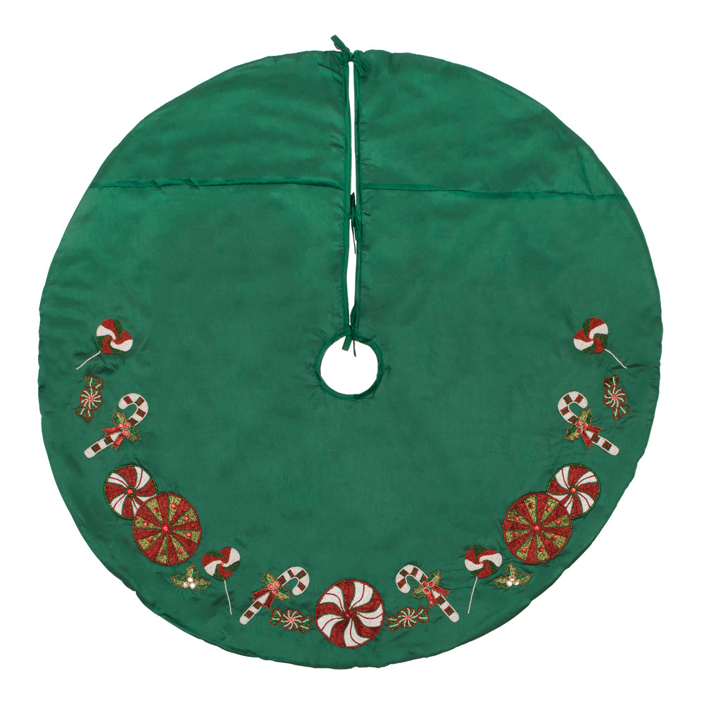 Vickerman 52” Green Beaded Candy Cane Treeskirt - QTX191104