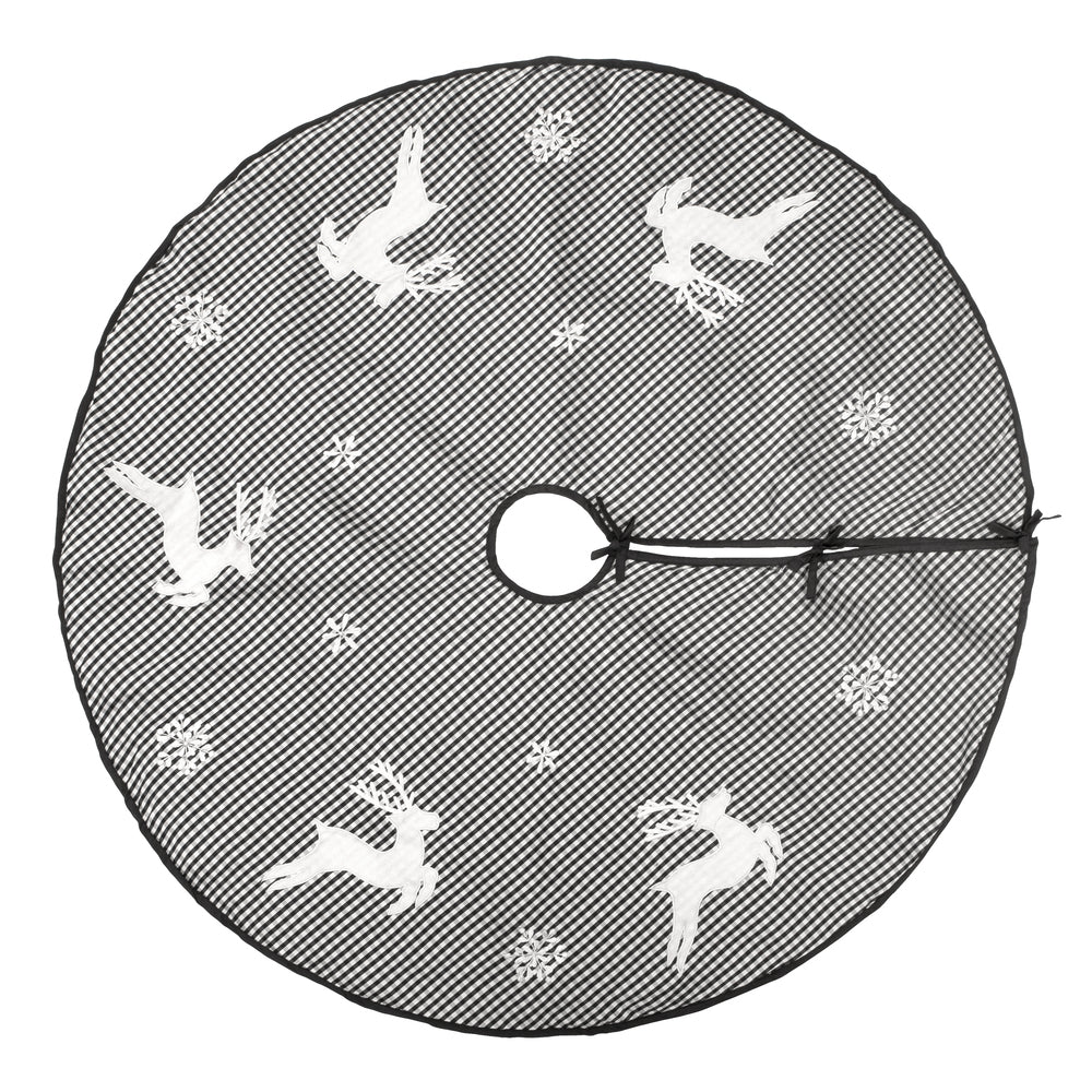 Vickerman 48” White/Black Check Reindeer Treeskirt - QTX191248