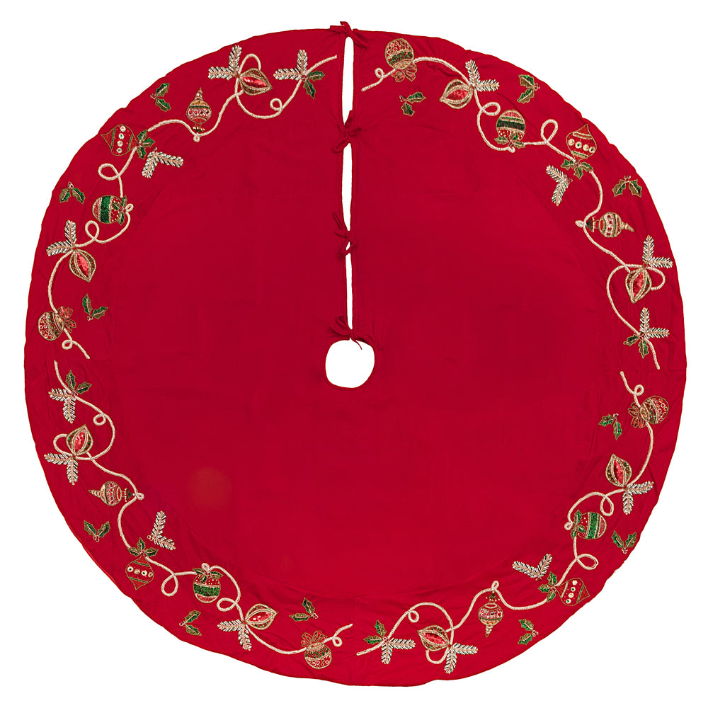 Vickerman 72” Red Beaded Ornament Velvet Treeskirt - QTX191372