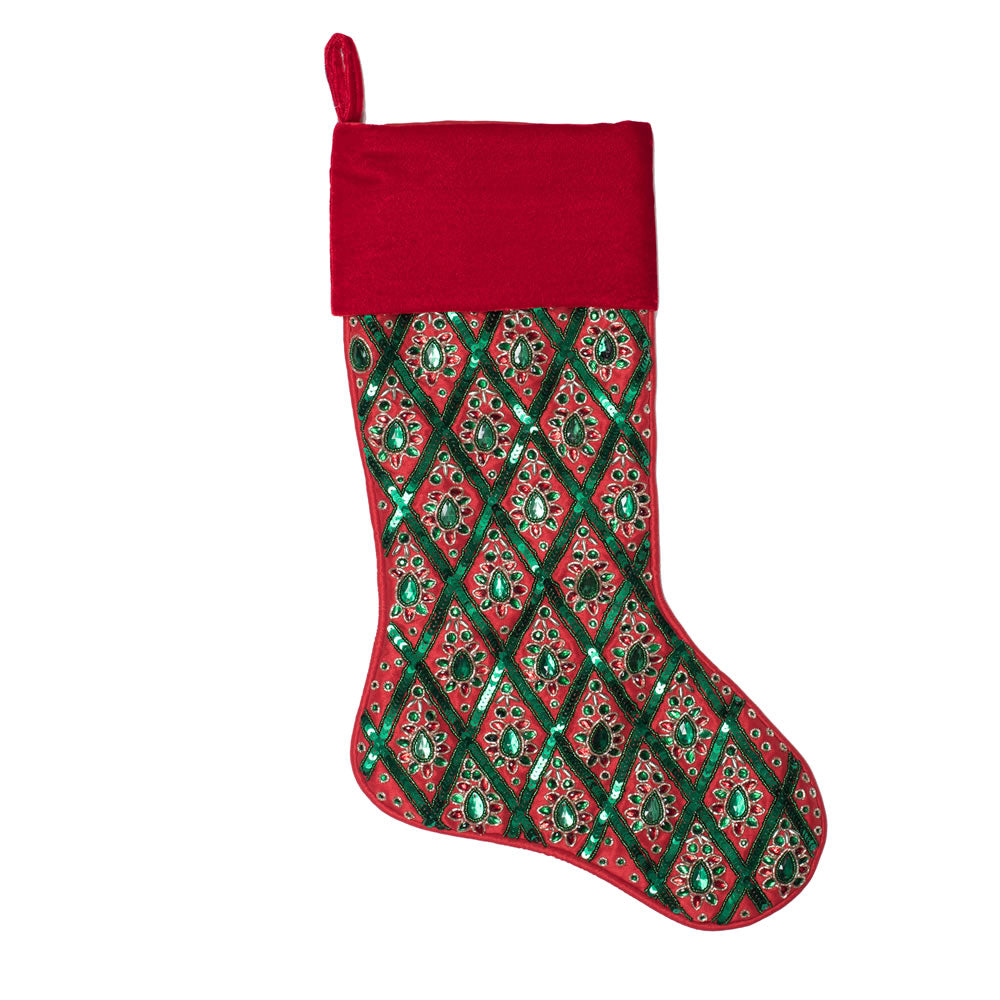 Vickerman 20” Red/Green Sequin Pattern Stocking - QTX191503