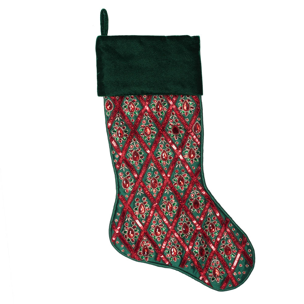 Vickerman 20” Green/Red Sequin Pattern Stocking - QTX191504
