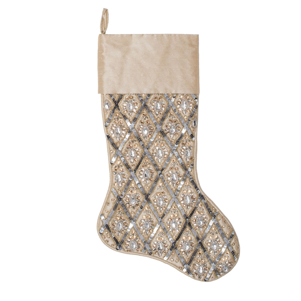 Vickerman 20” Champagne Sequin Pattern Stocking - QTX191638