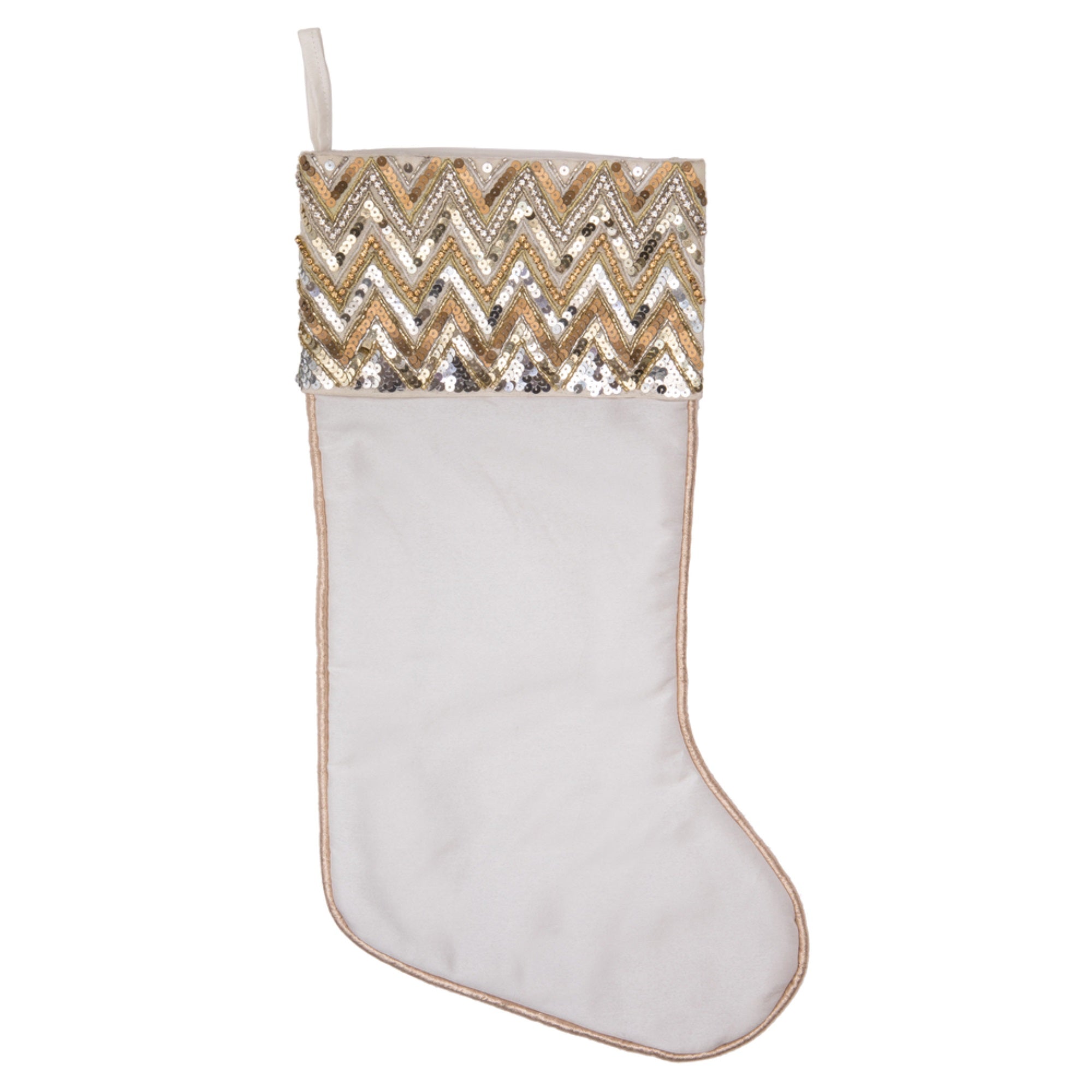 19” White Chevron Sequin Stocking
