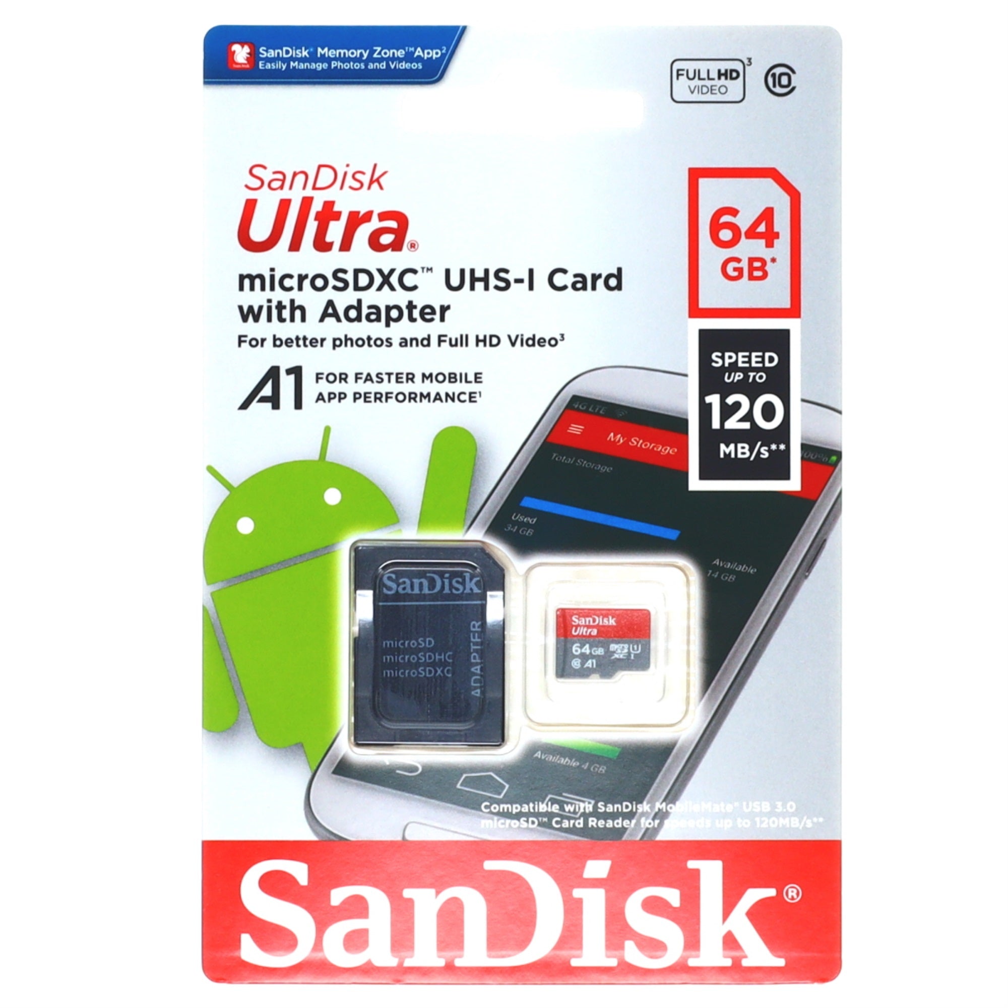 Sd Ult Msdhctm Uhs I Card With Adpt 64Gb