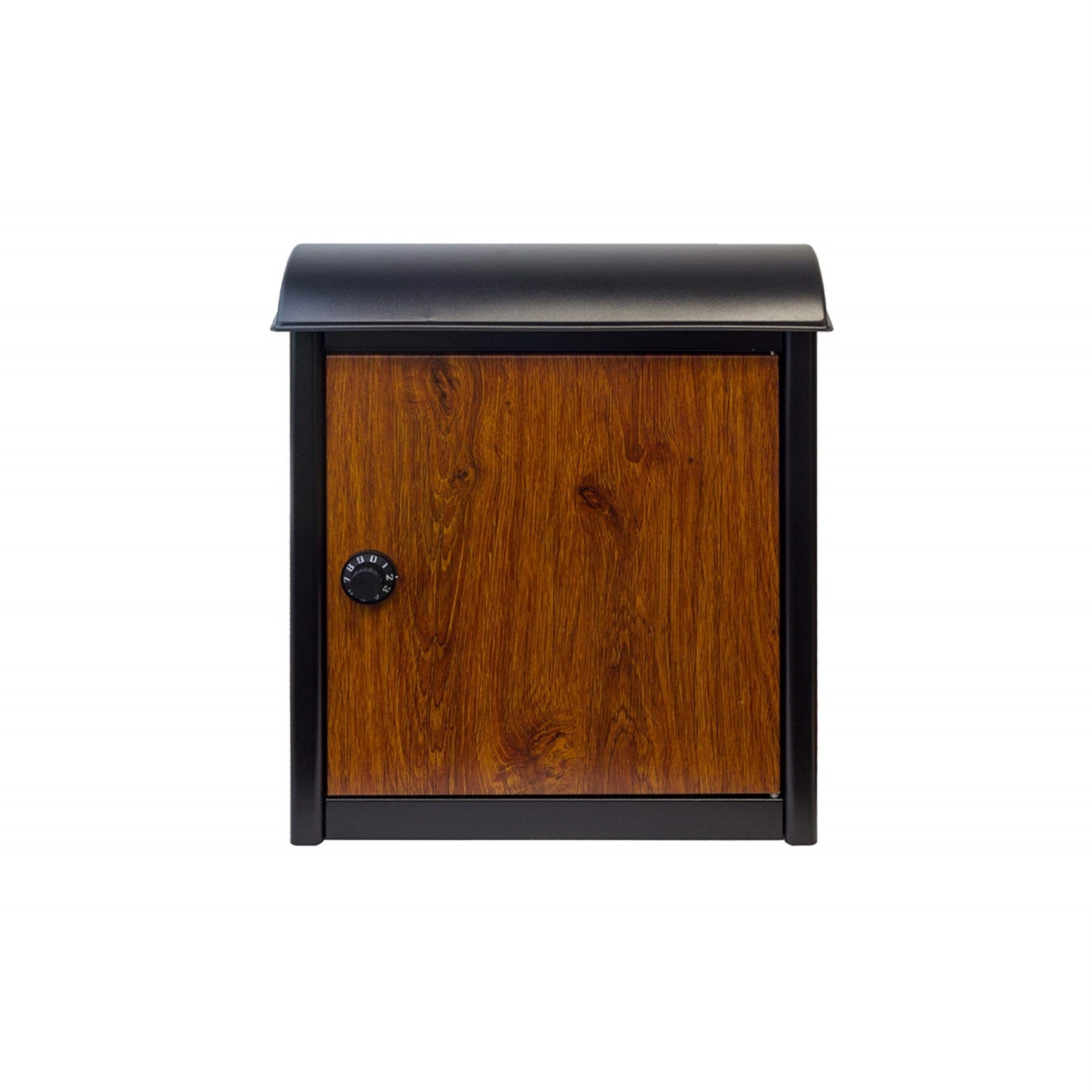 Leece Wall Mounted Mailbox In Black With Wood Finish Door And Combo Lock