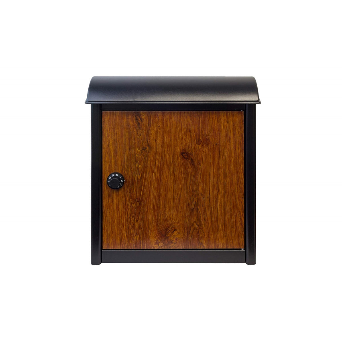 Leece Wall Mounted Mailbox In Black With Wood Finish Door And Combo Lock