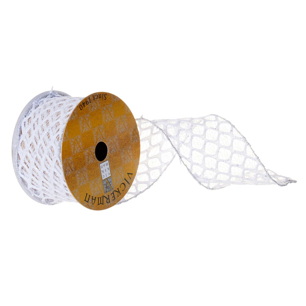 2.5”X10Y White Glittr Sequin Net Ribbon