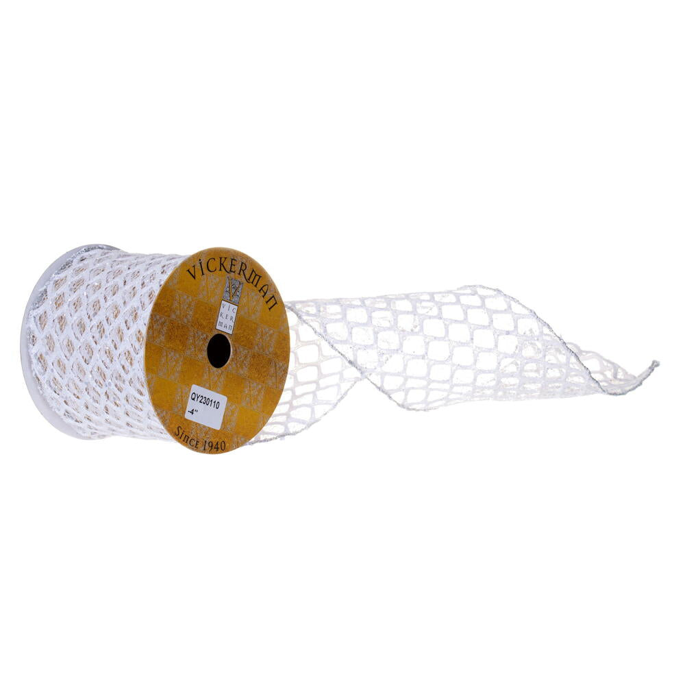 4”X10Y White Glitter Sequin Net Ribbon