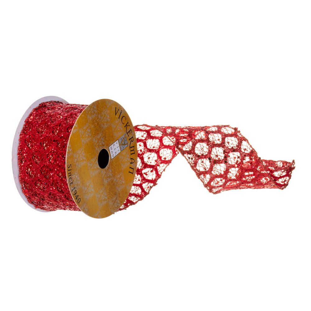 2.5”X10Y Red Glitter Sequin Net Ribbon