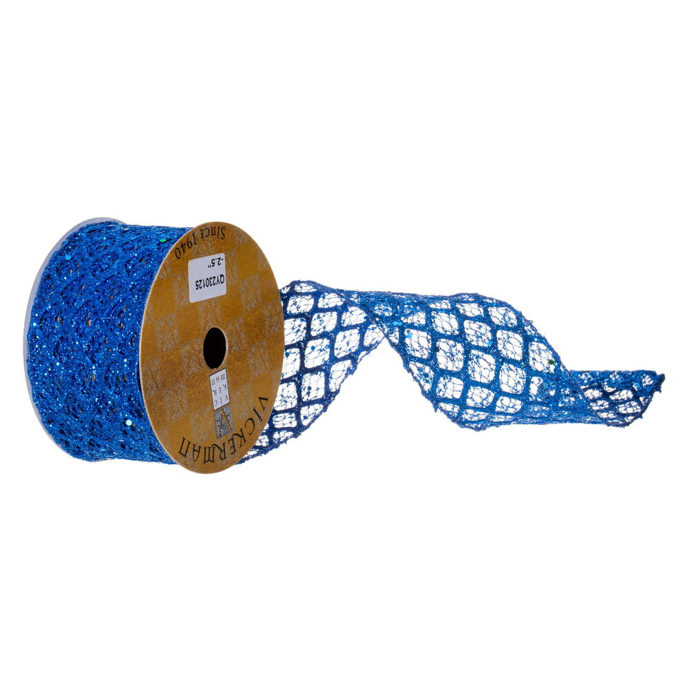 2.5”X10Y Blue Glitter Sequin Net Ribbon