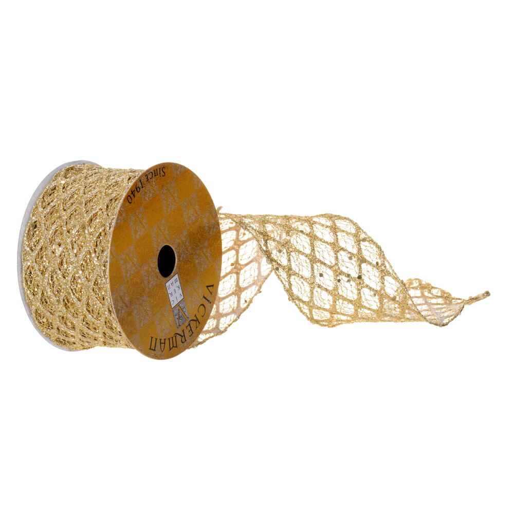 2.5”X10Y Gold Glitter Sequin Net Ribbon