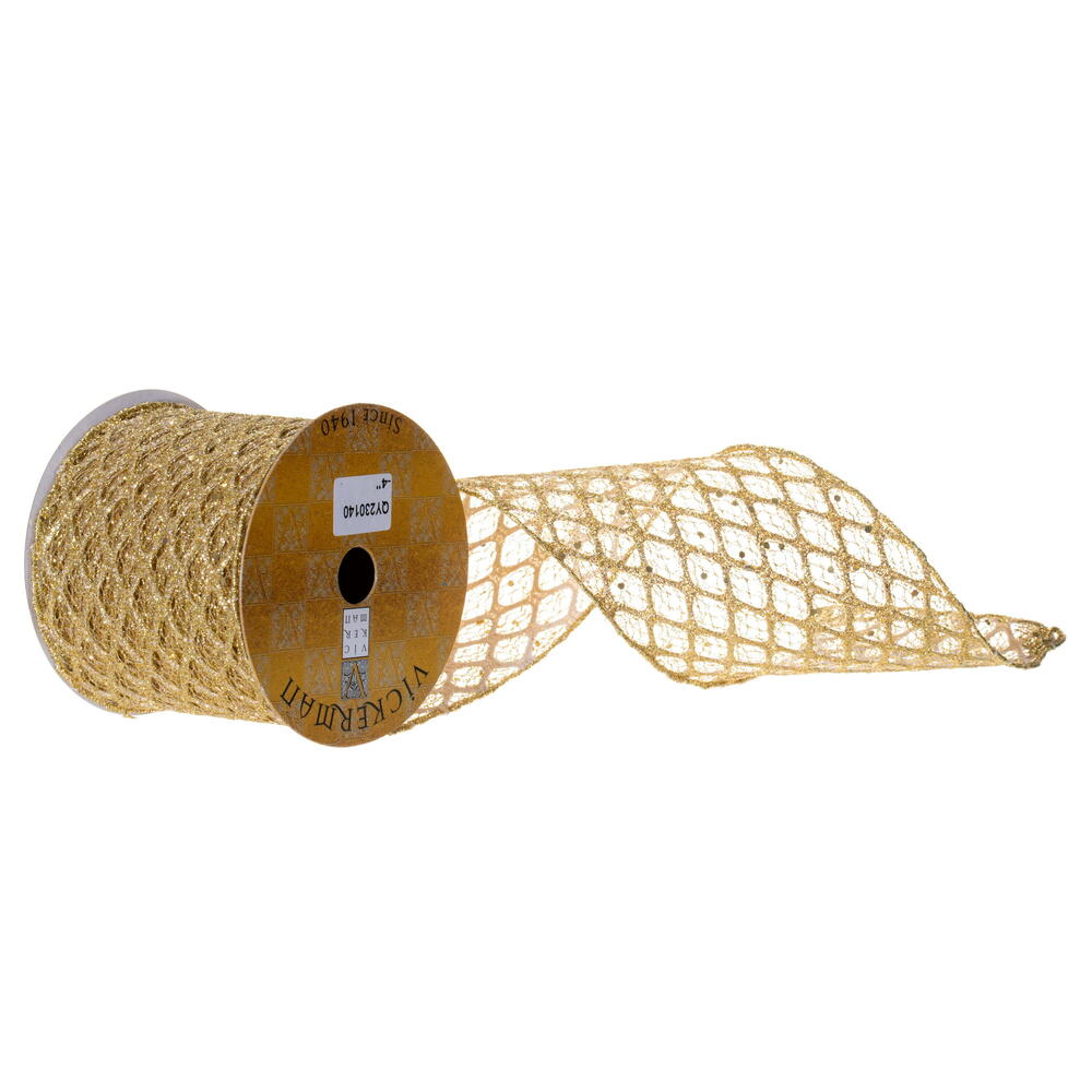 4”X10Y Gold Glitter Sequin Net Ribbon