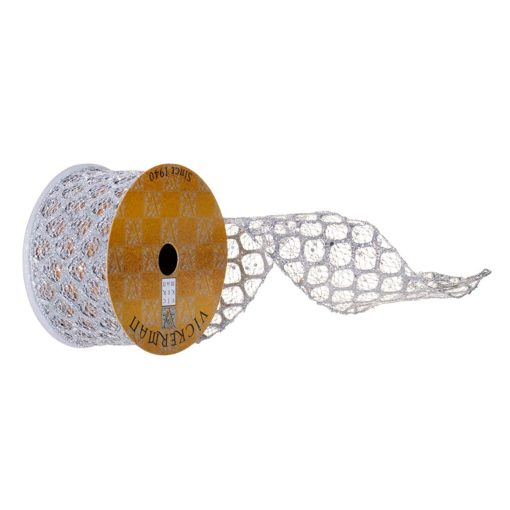 2.5”X10Y Silvr Glittr Sequin Net Ribbon