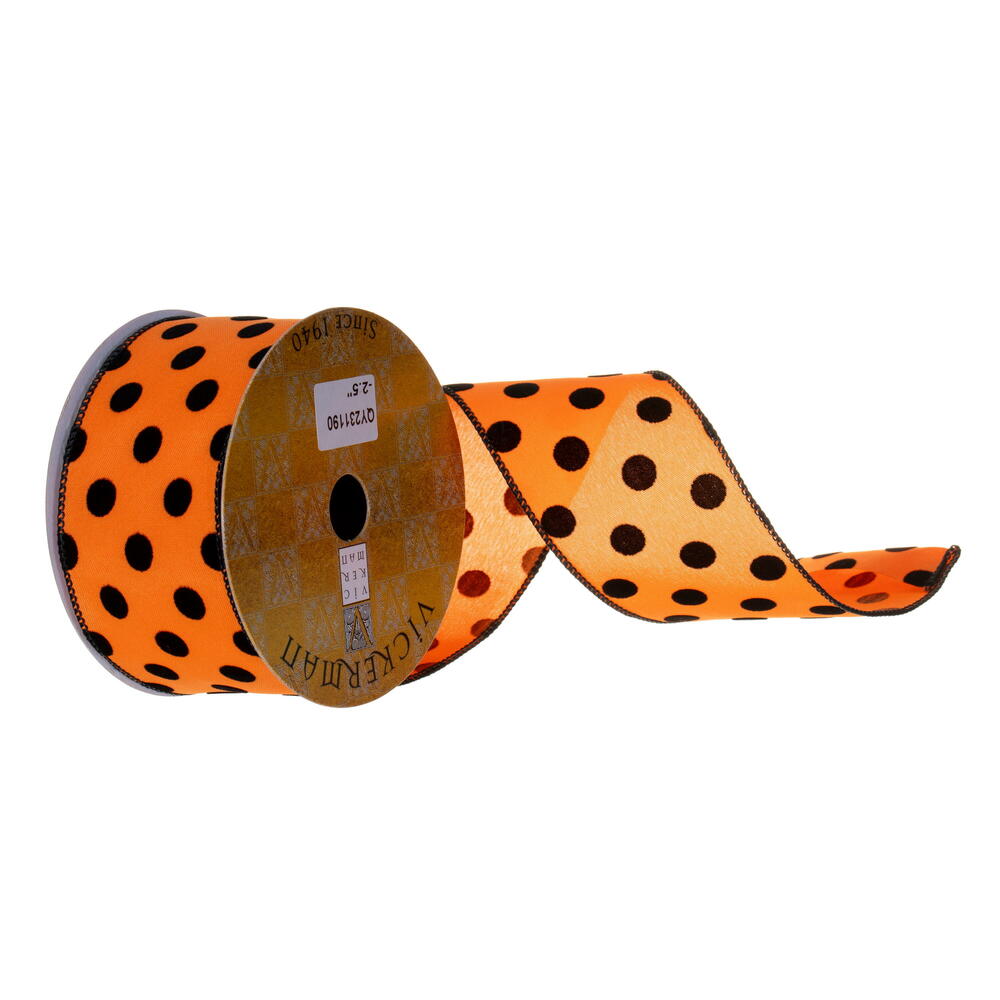 2.5”X10Y Black Velvet Orange Dot Rbbon