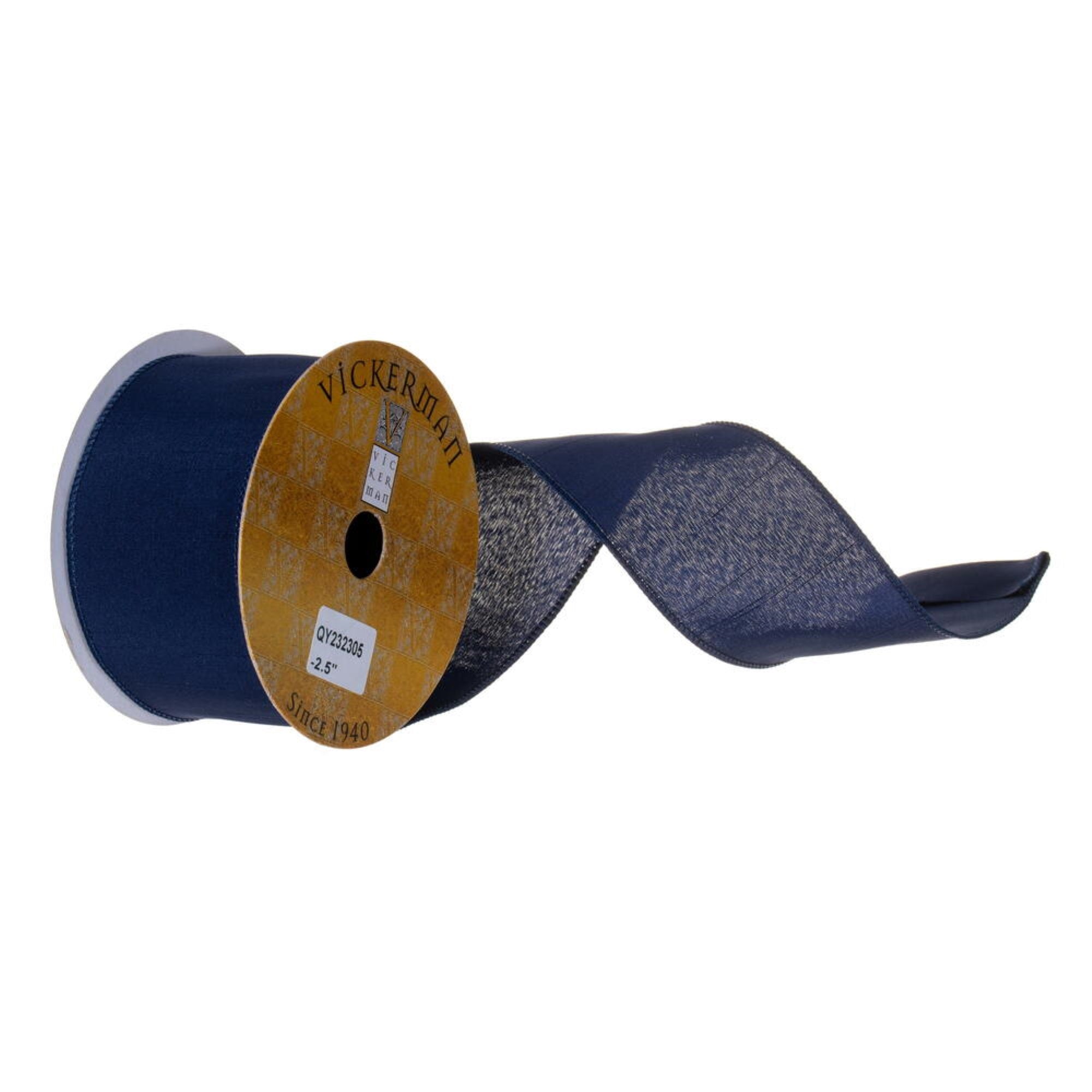 Vickerman 2.5” x 10 Yard Midnight Blue Woven Wired Ribbon