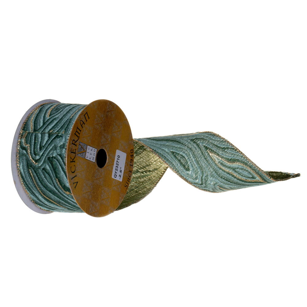 2.5”X10Y Teal Abstract Grain Ribbon