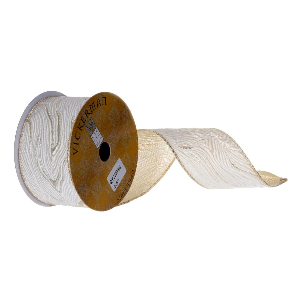 2.5”X10Y Ivory Abstract Grain Ribbon