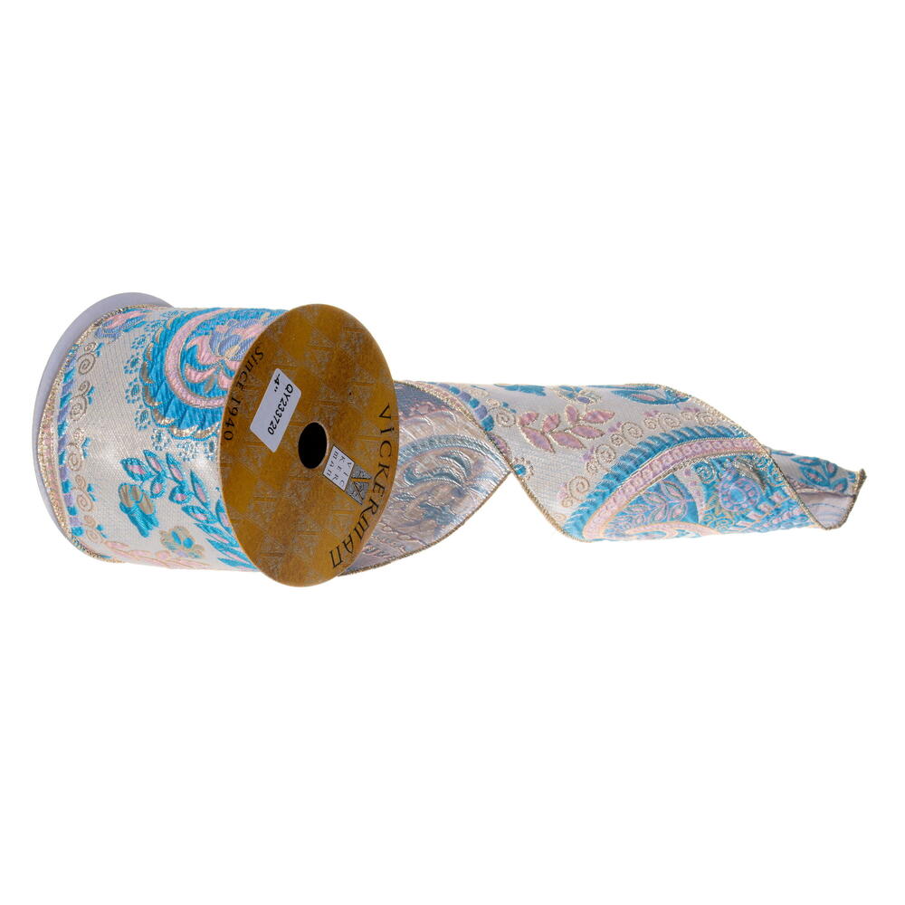 4”X10Y Blue/Pink Paisley Ribbon