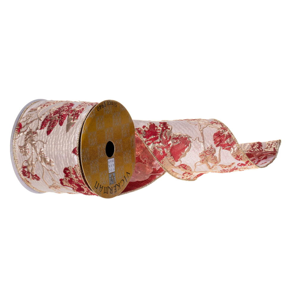 4”X10Y Red/Chmpgn Abstract Mtllc Ribbon