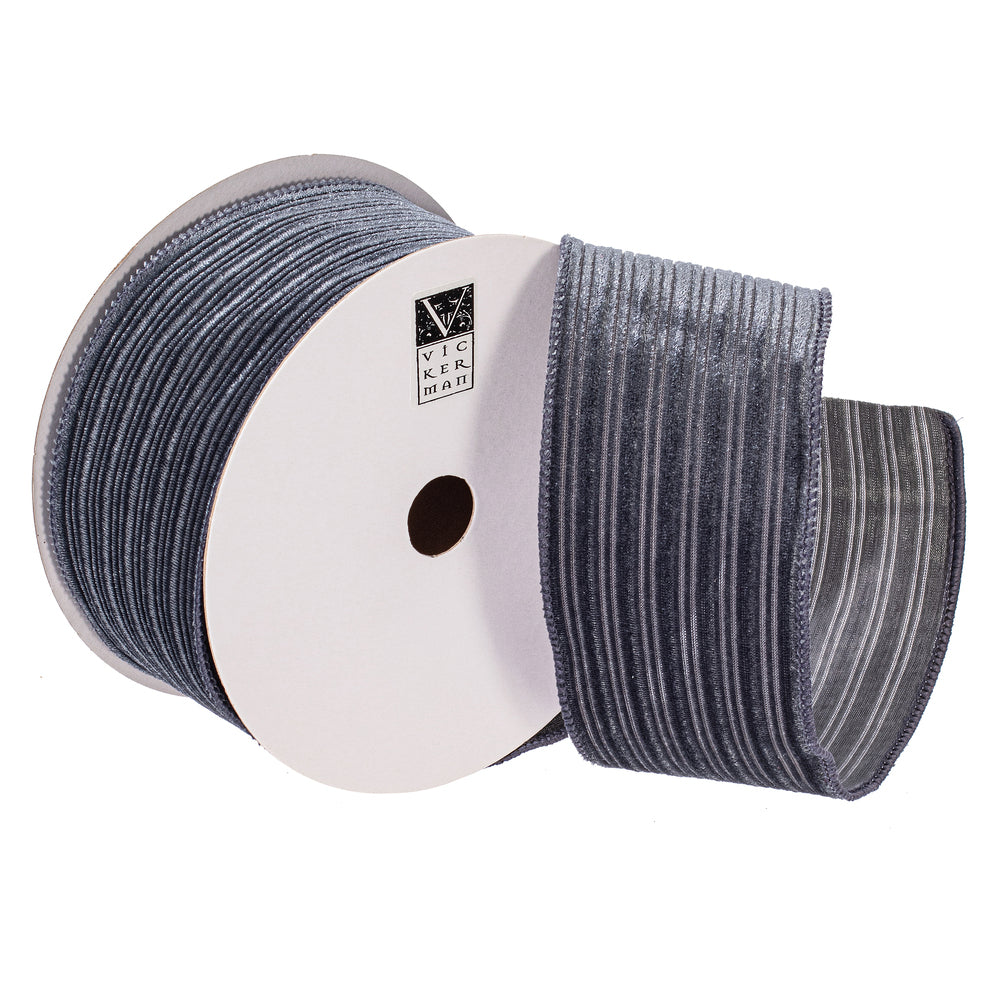 2.5”x10yd Pewter Velvet Lined Satin Back