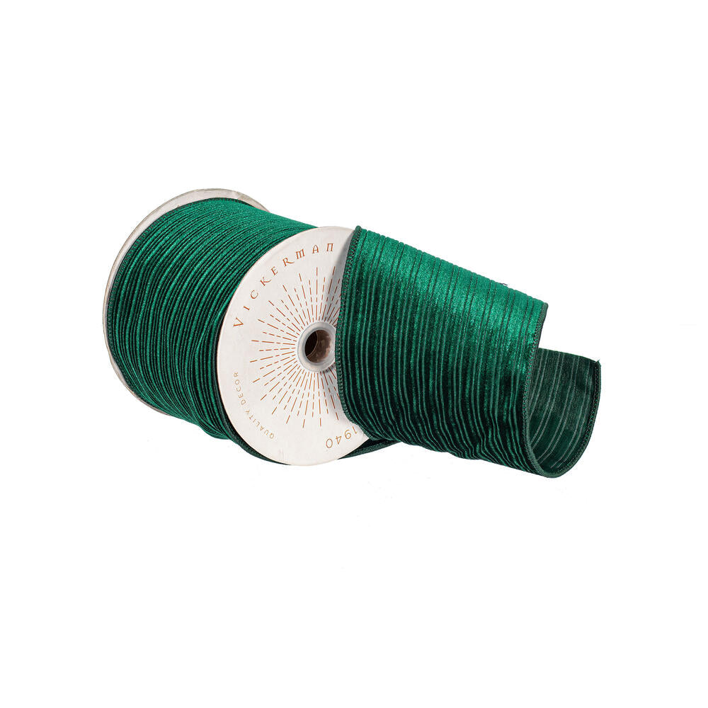 4″x10yd Emerald Velvet Lined Satin Back