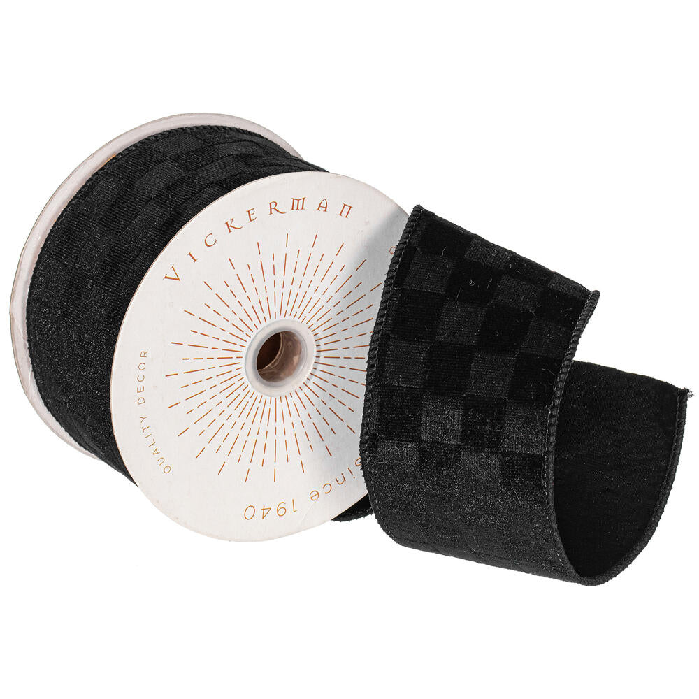 2.5x10yd Black Velvet Checkered Satin